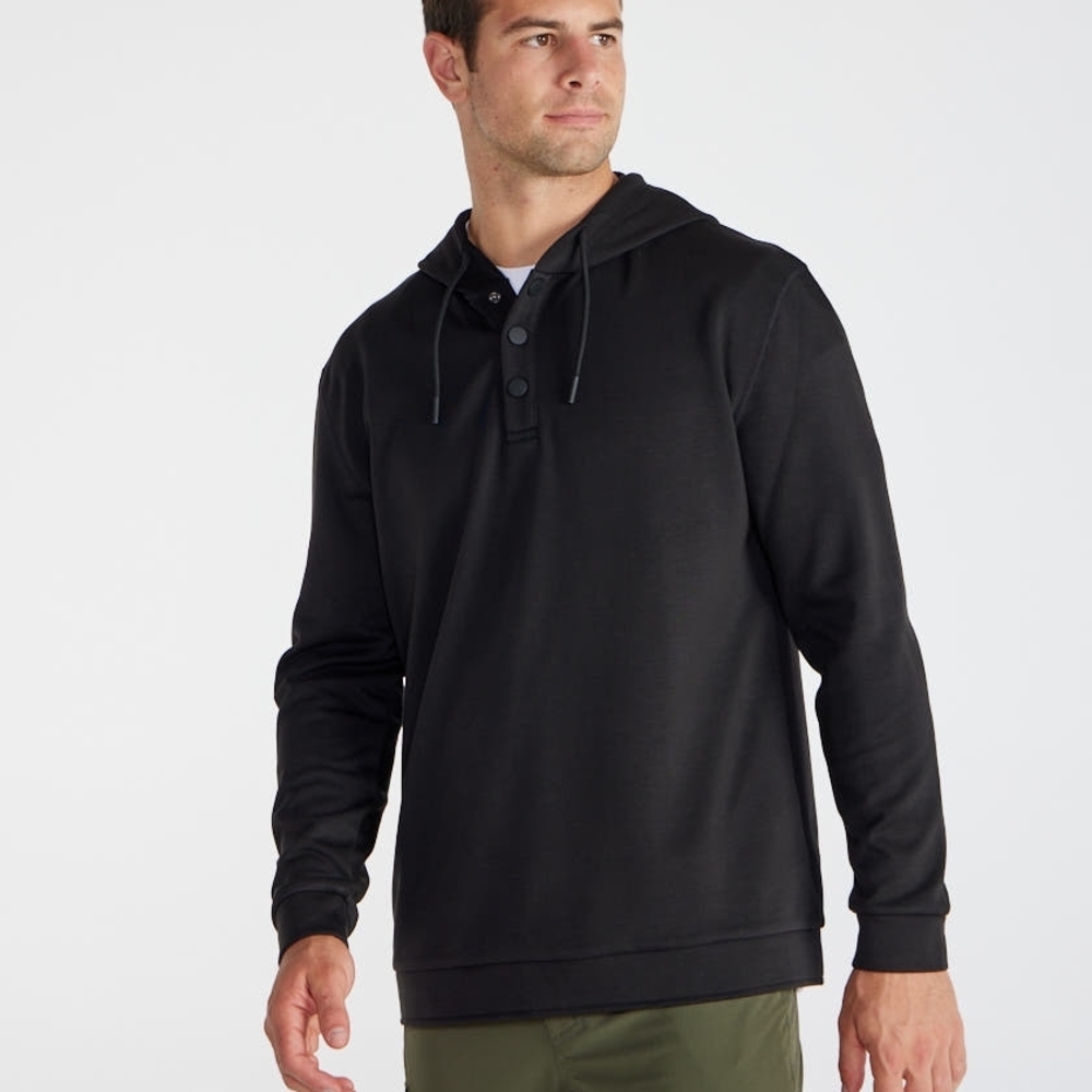Bylt Adventure Fleece Hooded Henley Black Mens M Athleisure